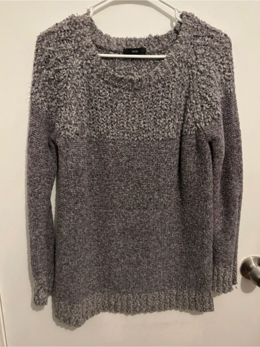 Fate Heather Gray Textured Crew Neck Sweater